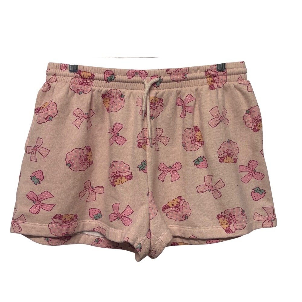 Strawberry Shortcake Pink Fleece Lounge Shorts Women XL Hybrid Apparel Bows